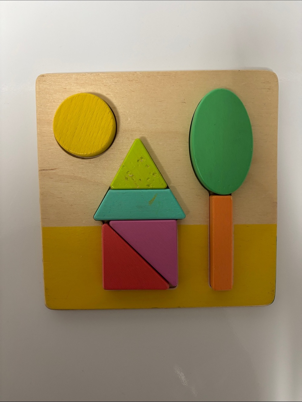 Lovevery Wooden Color Shape Puzzle Board in Yellow, Green, Orange, Pink & Blue